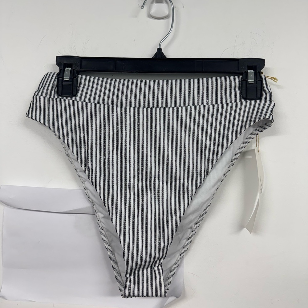 Black and White Striped High-Cut Bikini